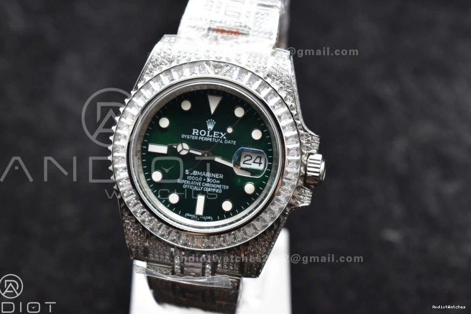 Diamonds on Bracelet VR Submariner Green SS Edition Full 1150 Dial on Minimalist Best AMGF 40mm 0426